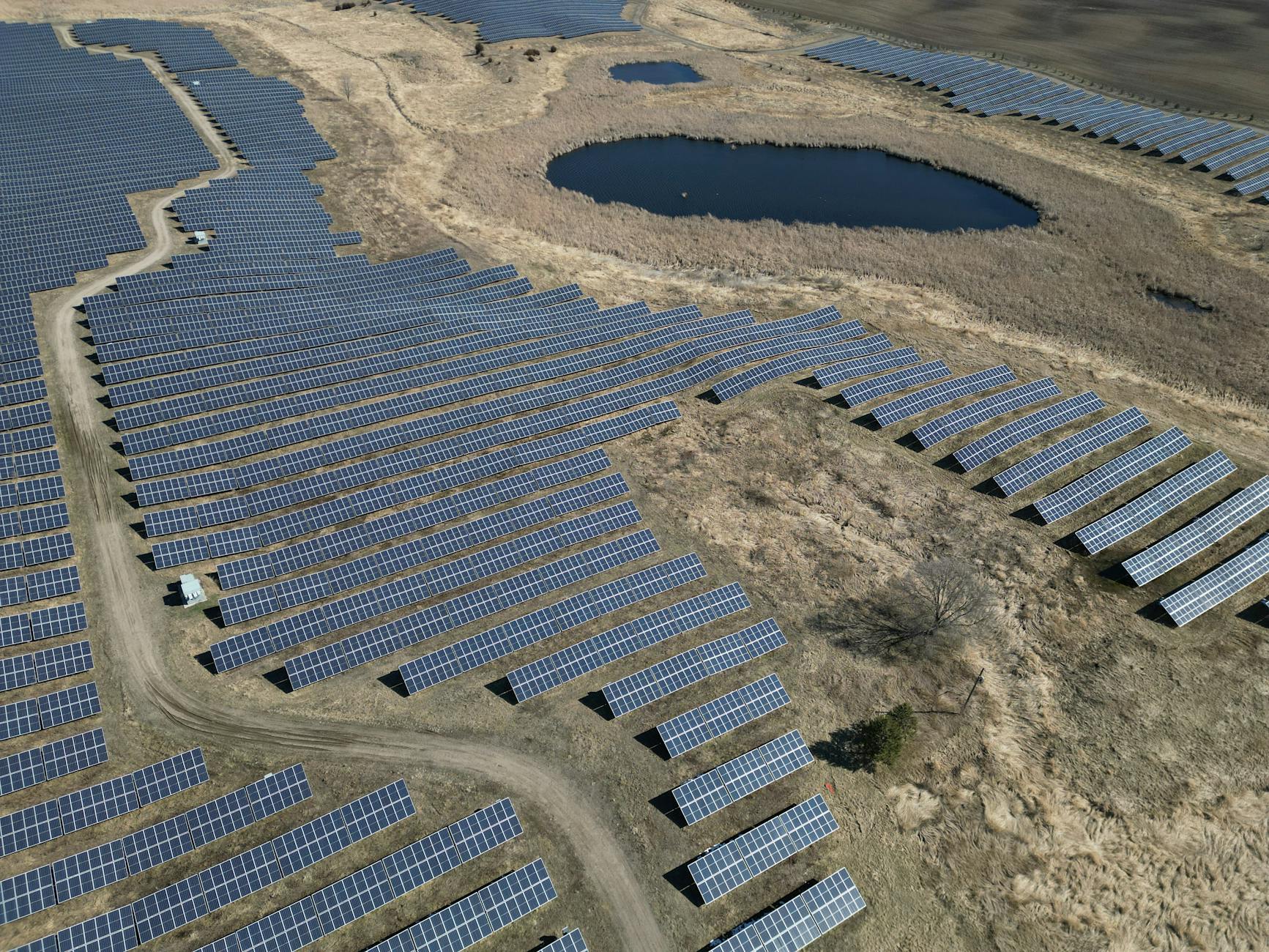 A photograph of a solar farm showcasing renewable energy production. — renewable energy debate