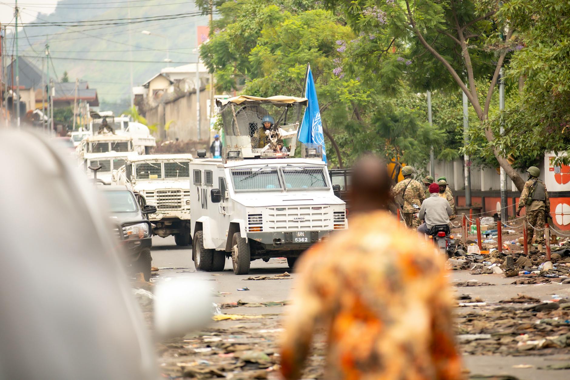 UN peacekeepers in action in a conflict zone, symbolizing the organization's role in international peacekeeping — un int…