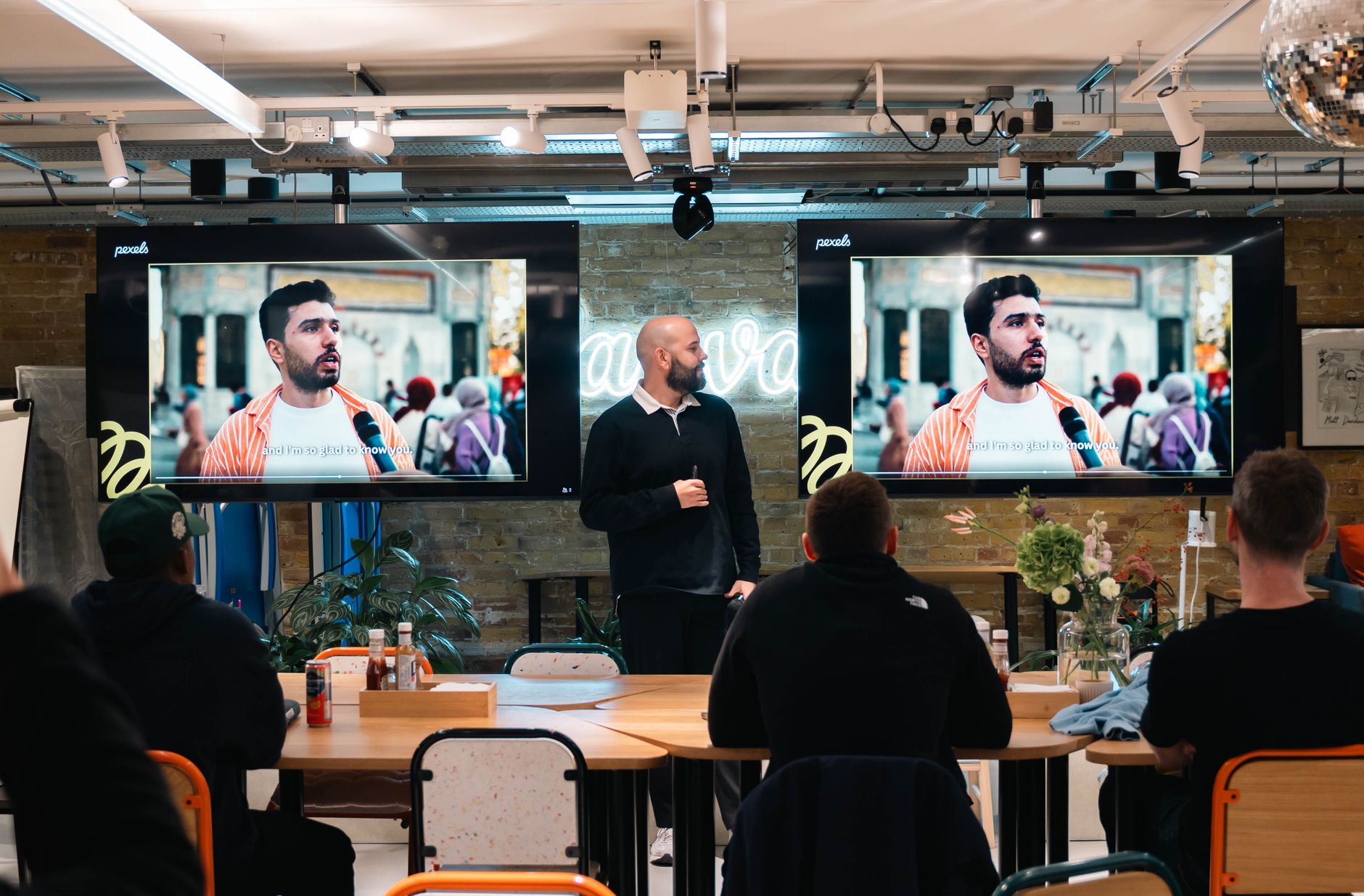 A checklist of public speaking tips displayed on a whiteboard or screen. — confidence in public speaking