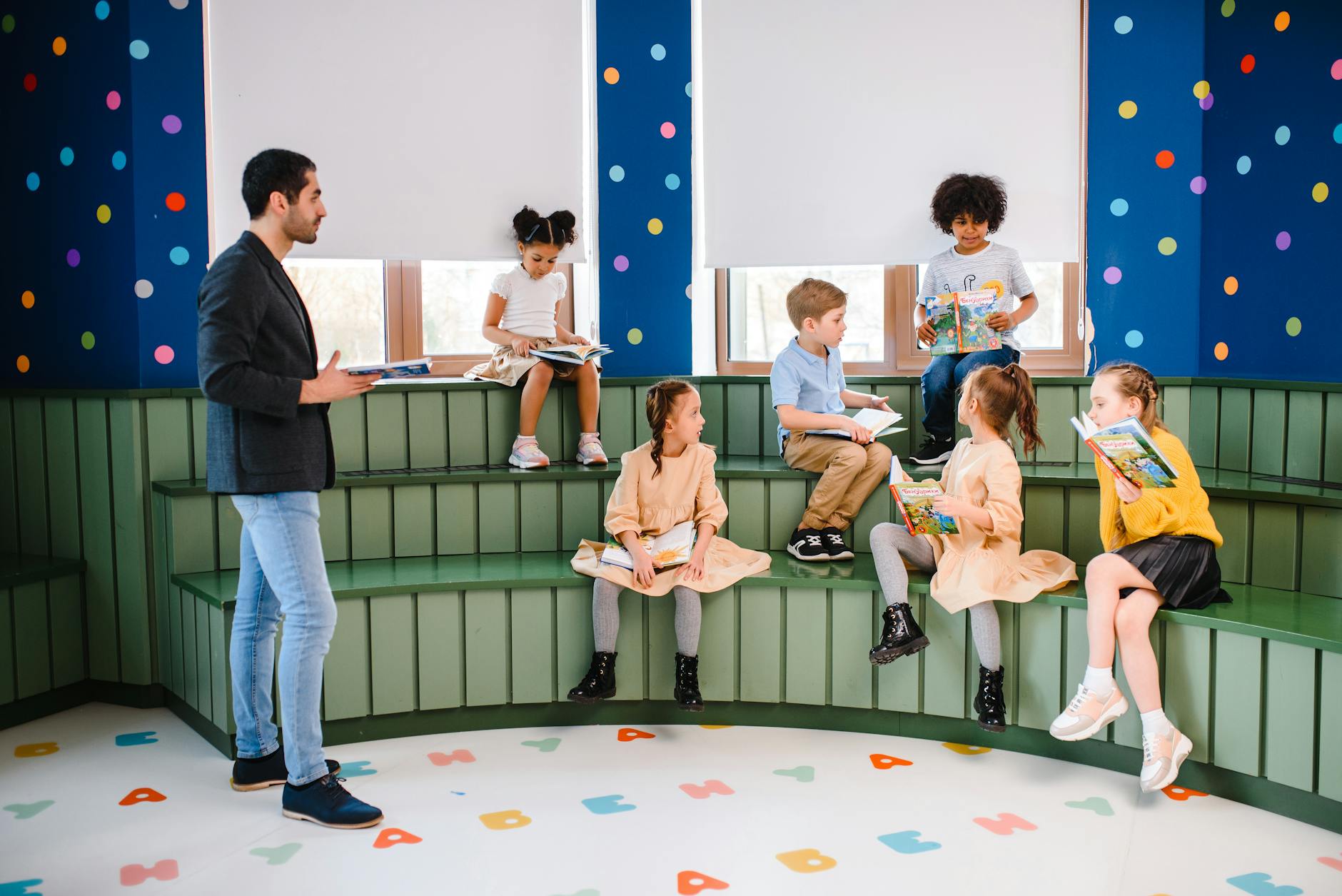 A classroom with diverse books representing different viewpoints, illustrating educational content diversity. — school c…