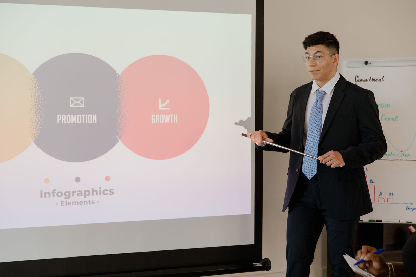 A close-up of an introvert using visual aids, such as charts or slides, during a debate. — debate strategies for introverts