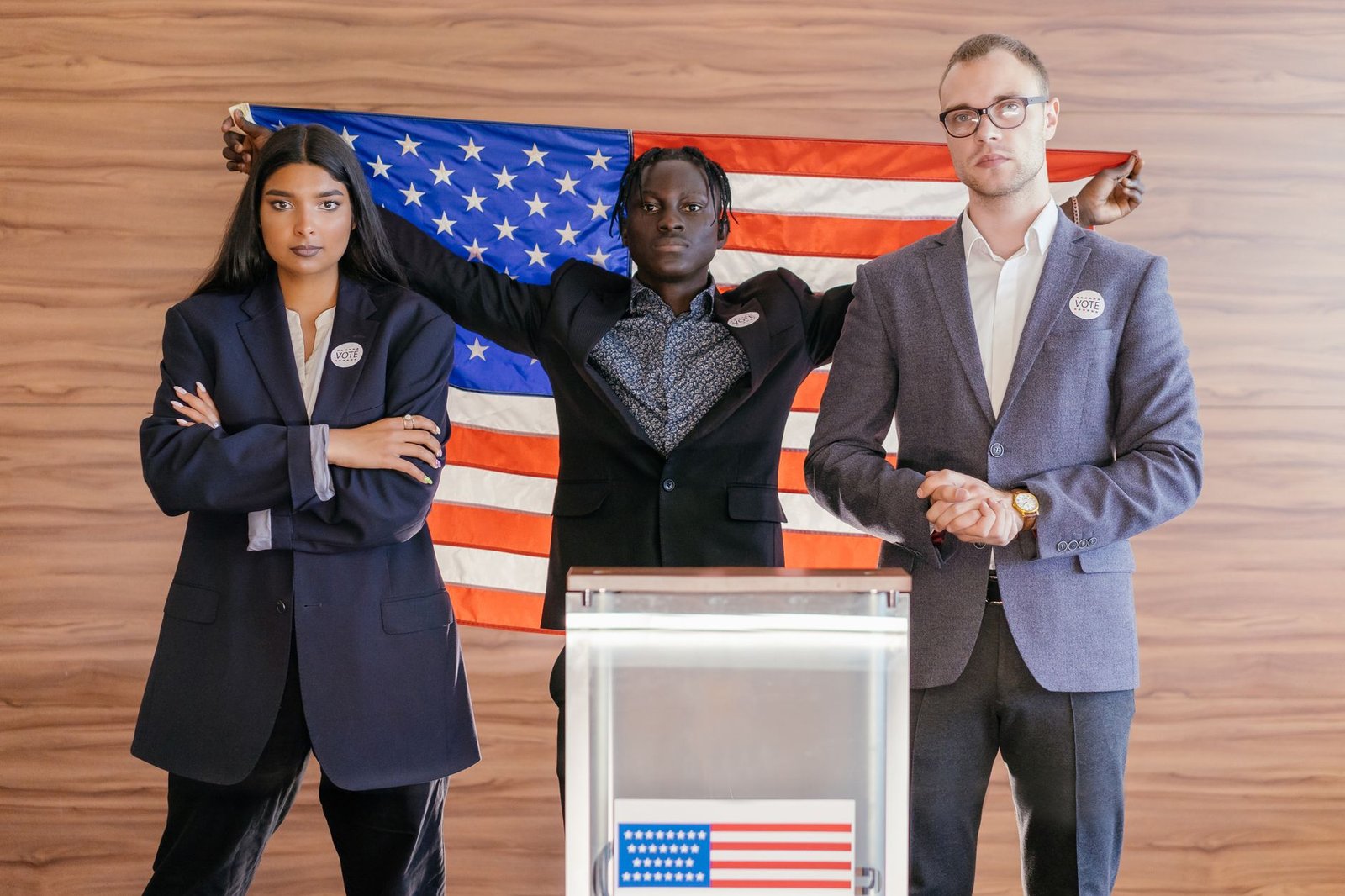 A political debate stage with candidates using humor during their speeches. — humor in debates