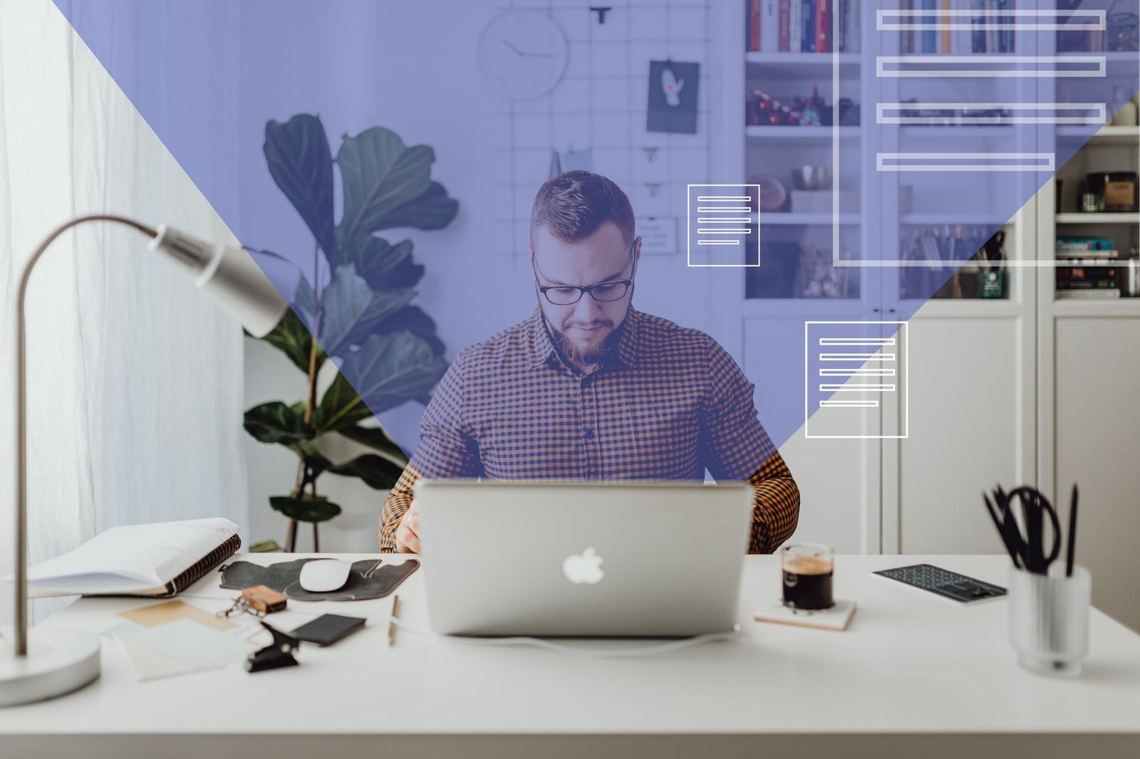 A split image showing a home office setup on one side and a traditional office environment on the other to illustrate remote work debates.