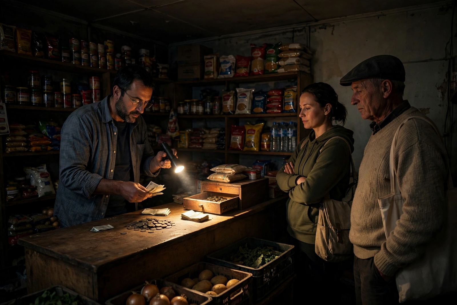 Small shop accepting cash during a power cut